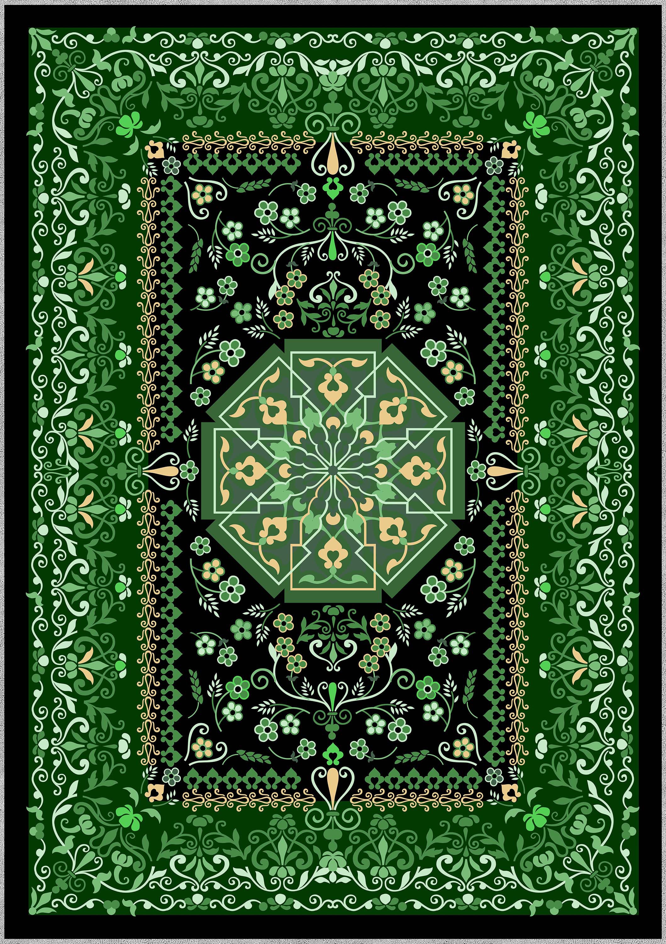 Emerald Green Rug Black Rug Floral Pattern Rug Washable Etsy