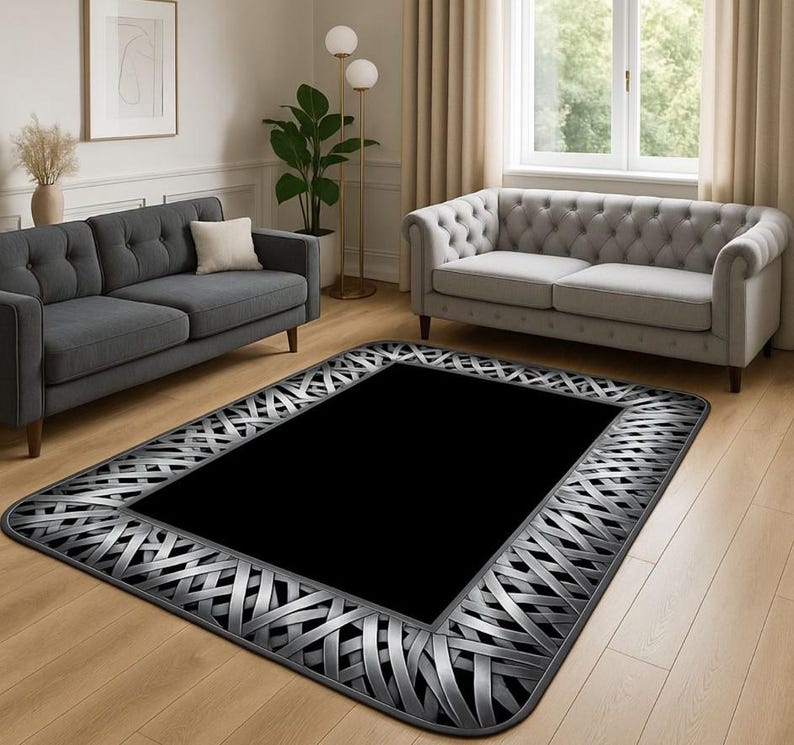Silver Striped Black Rug, Black Silver Rug, Washable Area Rugs, Rugs ...
