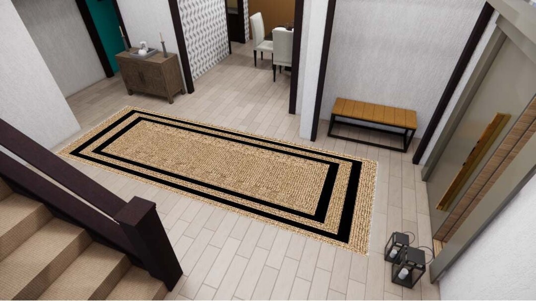 Wire Pattern Beige Rug, Black Striped Beige Rug, Washable Rug, Corridor ...