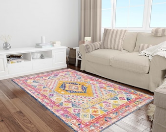 Alfombra geométrica azul rosa, alfombras de área lavable, alfombras para sala de estar, alfombra oriental, alfombra de diseño, alfombras para dormitorio, alfombra de impresión digital, personalizada