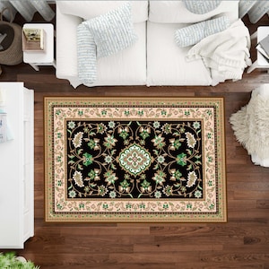 Pink With Green Wintage Rug, Washable Area Rugs, Rugs for Living Room And Bedroom, Floral Rug, Digital Print Rug, Custom Rug, Luxury Rug