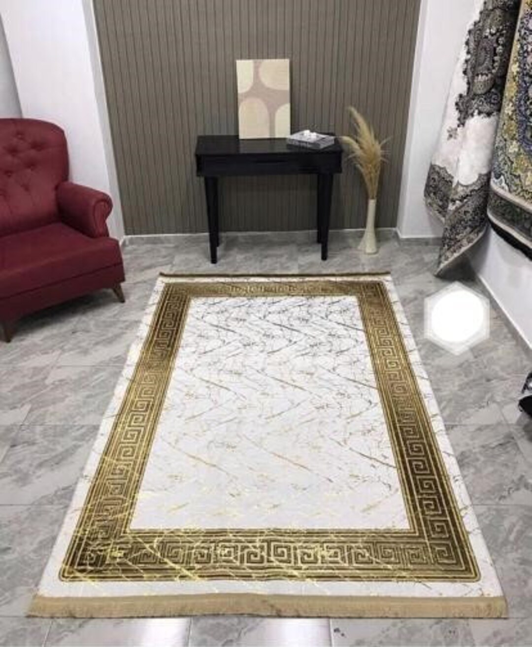 Gold With White Rug, Gold Striped Rug, Gold Fringe Rug, Leather Sole ...