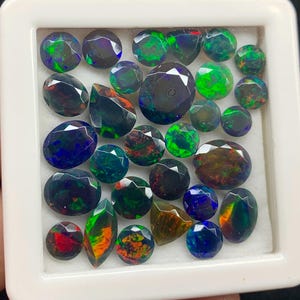 Faceted Ethiopian Black Opal Cut Lot, Mix Shape Multi Opal Gemstones