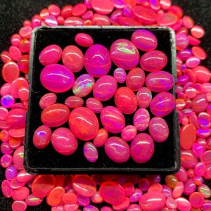 AAA Quality Pink Opal Cabochon, Flat Back Cabochon, Fire Opal, Pink Opal oval Cabochon, Oval Welo Opal Gemstone, Multi Fire Opal Gemstone
