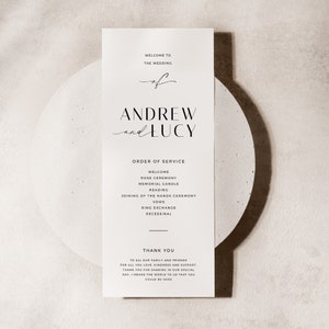 Modello di programma di matrimonio minimalista, ordine di servizio sottile, cerimonia lunga stampabile, scheda di programma fai da te, download istantaneo, modificabile - VP001