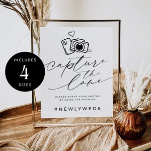 Minimalist Wedding Hashtag Sign Template, Modern Wedding Photo Sign, Capture the Love Sign, Wedding Social Media Hashtag Sign  - VP001