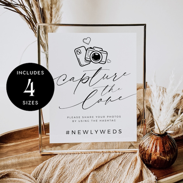 Minimalist Wedding Hashtag Sign Template, Modern Wedding Photo Sign, Capture the Love Sign, Wedding Social Media Hashtag Sign  - VP001