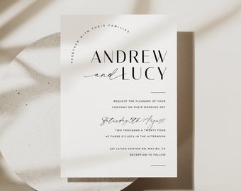 Modern Wedding Invitation Template, Minimal Wedding Invitation Card, Printable Wedding Invitation Template, Simple Invitation - VP001