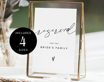 Minimalist Reserved Signs Template, Wedding Reserved Cards, Modern Wedding Reserved Sign, Reserved Table Sign, Reserved for - VP001