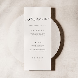 Plantilla de menú de boda, menú de boda minimalista, menú de boda moderno, menú de boda imprimible, plantilla de menú simple Descarga instantánea - VP001