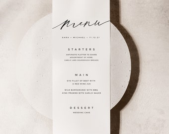 Wedding Menu Template, Minimalist Wedding Menu, Modern Wedding Menu, Printable Wedding Menu, Simple Menu Template Instant Download  - VP001