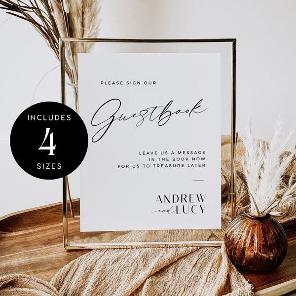 Modern Guestbook Sign Template, Printable Minimalist Sign Our Guestbook Table Top Sign for Weddings, Guestbook Sign, 5x7 and 8x10 - VP001