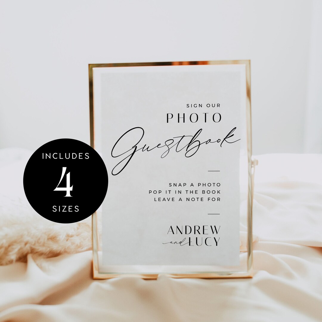 Photo Guestbook Sign Template, Modern, Script, Minimalist Editable ...