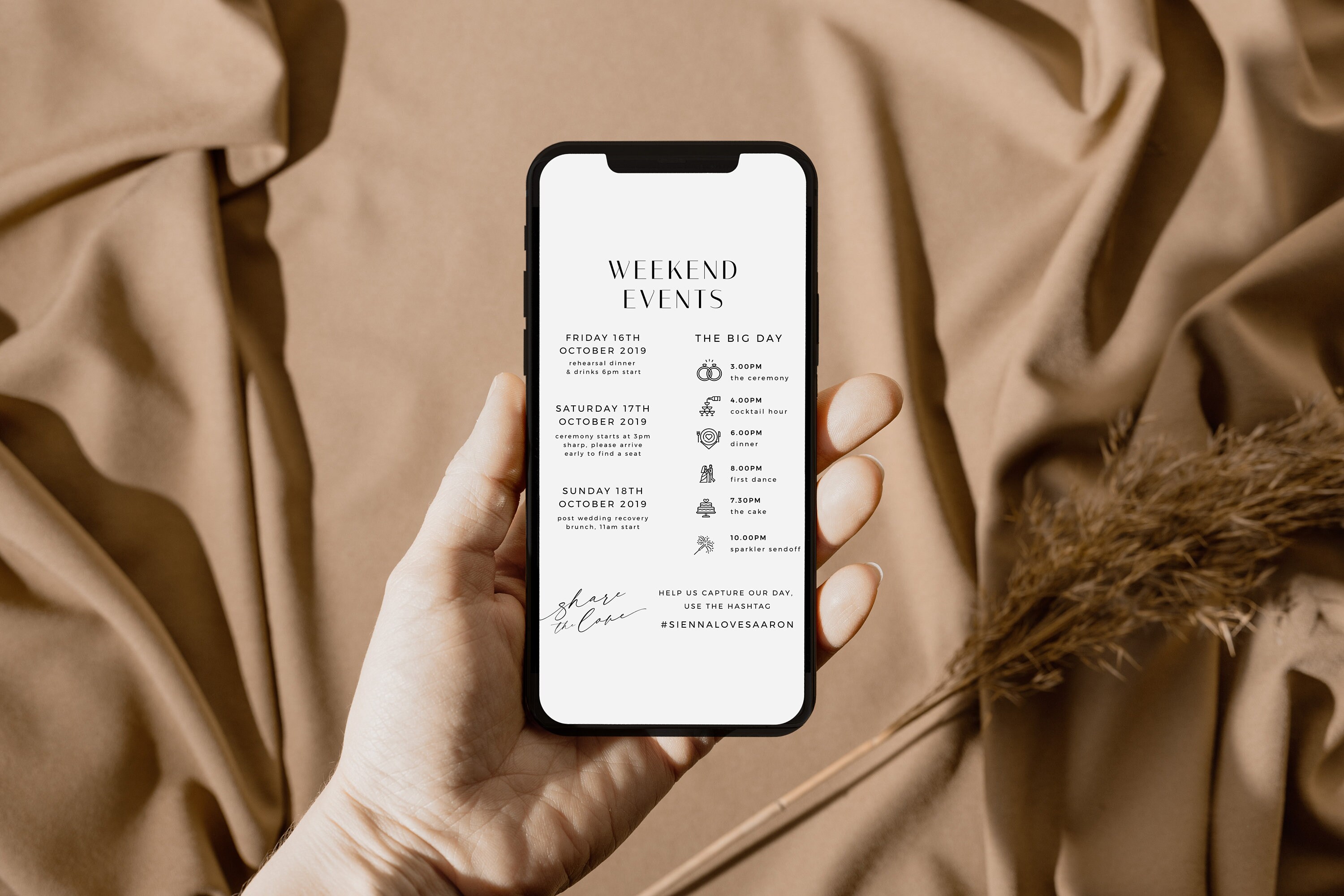 Digital Wedding Weekend Itinerary Template, Minimalist Itinerary, Fun Things to Do, Electronic Weekend Events, Wedding Itinerary - VP001