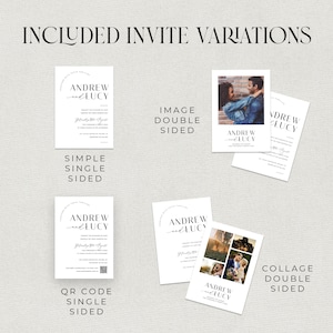 Printable Wedding Invitation with Qr Code, Minimalist Wedding Invite Suite, Minimal Invite, Simple Editable Invite Template VP001 image 3