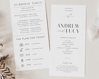 Minimalist Wedding Program Template | 4x8&quot; | Slim Order of Service, Printable Long Ceremony, DIY Program Card, Instant Download - VP001