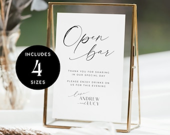 Printable Open Bar Sign, Funny Open Bar Sign, Modern Minimalist Wedding, Template, Wedding Bar Sign, Alcohol Drink - VP001