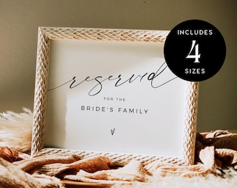 Landscape Reserved Signs Template, Wedding Reserved Cards, Modern Wedding Reserved Sign, Reserved Table Sign, Reserved for - VP001