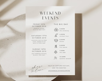 Wedding Welcome Bag Note & Timeline, Wedding Weekend Timeline Printable, Wedding Order of Events Template, Minimalist - VP001