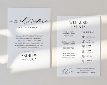 Minimalist Welcome Letter, Wedding Timeline Template, Modern Wedding Order of Events, Wedding Itinerary, Welcome Note - VP001