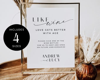 Minimalist Like Wine Love Gets Better With Age Sign Template, Please Sign Our Wine Bottle, Sign a Wine Guestbook Sign, 5x7 and 8x10 - VP001