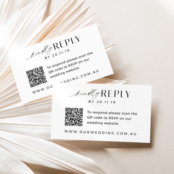 QR Code Business Card Rsvp, Reponse Card, Modern Wedding Reply Card, Minimalist QR Code Response Card, Minimalist Wedding Reply Card - VP001