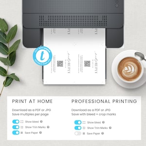 May include: A printable wedding RSVP card template with a modern design. The card features the text "kindly REPLY by 24.11.19" and a QR code. The template can be downloaded as a PDF or JPG and printed at home or professionally.