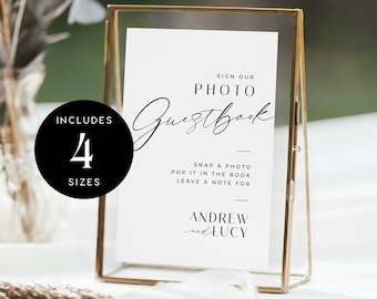 Editable Modern Wedding Photo Guestbook Sign Template, Minimalist Printable Photo Guest Book Sign for Wedding Table, 5x7 and 8x10 - VP001