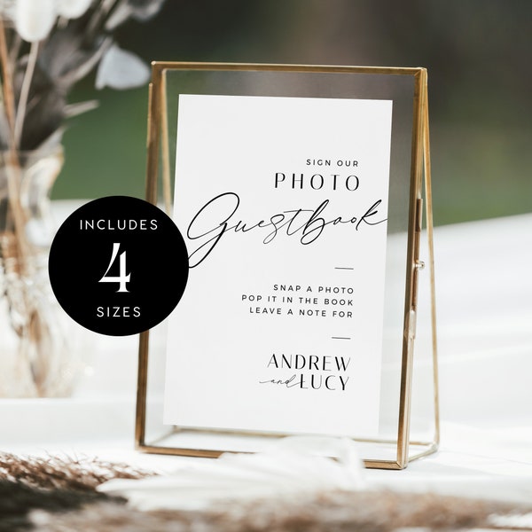 Editable Modern Wedding Photo Guestbook Sign Template, Minimalist Printable Photo Guest Book Sign for Wedding Table, 5x7 and 8x10 - VP001