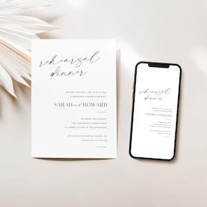 Modern Rehearsal Dinner Invitation, Minimalist Dinner Invite, The Night Before Wedding Rehearsal Invite, Editable Template - VP001
