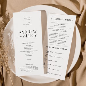 Minimalistische Hochzeit Programmvorlage | 3,75x9" | Slim Order of Service, druckbare lange Zeremonie, DIY Programm Karte, Sofortiger Download - VP001
