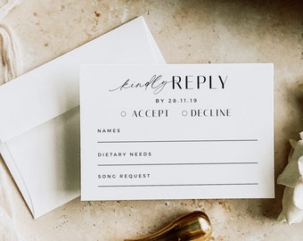 Modern RSVP Card, Minimalist Wedding Response Card, Wedding Insert, Printable RSVP Card, Wedding Reply Card, Editable Template - VP001