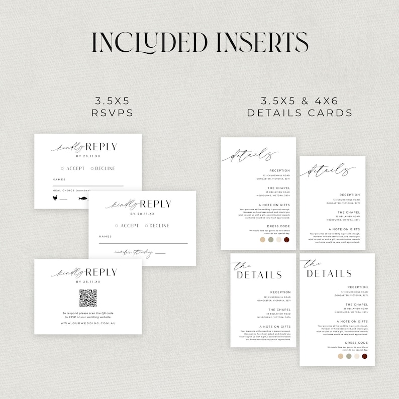 Printable Wedding Invitation with Qr Code, Minimalist Wedding Invite Suite, Minimal Invite, Simple Editable Invite Template VP001 image 2