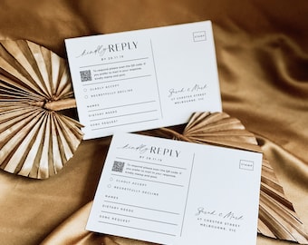 QR Code RSVP Postcard, Reponse Card Online, Modern Wedding Reply Card, Minimalist QR Code Response Card, Minimalist Wedding - VP001