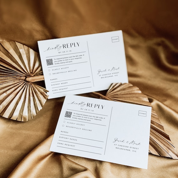 QR Code RSVP Postcard, Reponse Card Online, Modern Wedding Reply Card, Minimalist QR Code Response Card, Minimalist Wedding - VP001