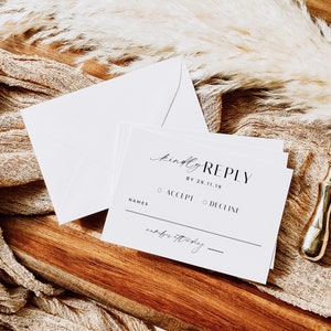 Tarjeta RSVP minimalista, tarjeta de respuesta de boda simple, inserto de boda, tarjeta RSVP imprimible, tarjeta de respuesta de boda, plantilla editable - VP001
