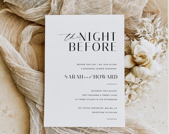 Modern Rehearsal Dinner Invitation, Minimalist Dinner Invite, The Night Before Wedding Rehearsal Invite, Editable Template - VP001