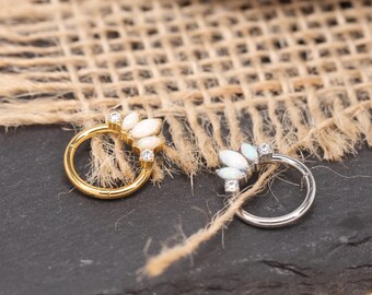 16G Marquise CZ Opal Nose Ring 5 Stone Nose Piercing 316L Surgical Steel Gold Silver Cartilage Hoop Dainty Elegant Body Jewelry
