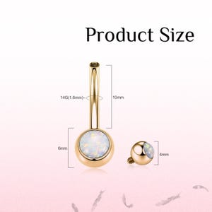 14G Opal Ball Navel Ring Belly Button Piercing Internal Thread G23 Titanium Gold Silver Rose Gold White Blue Purple Opal Dainty Body Jewelry image 13