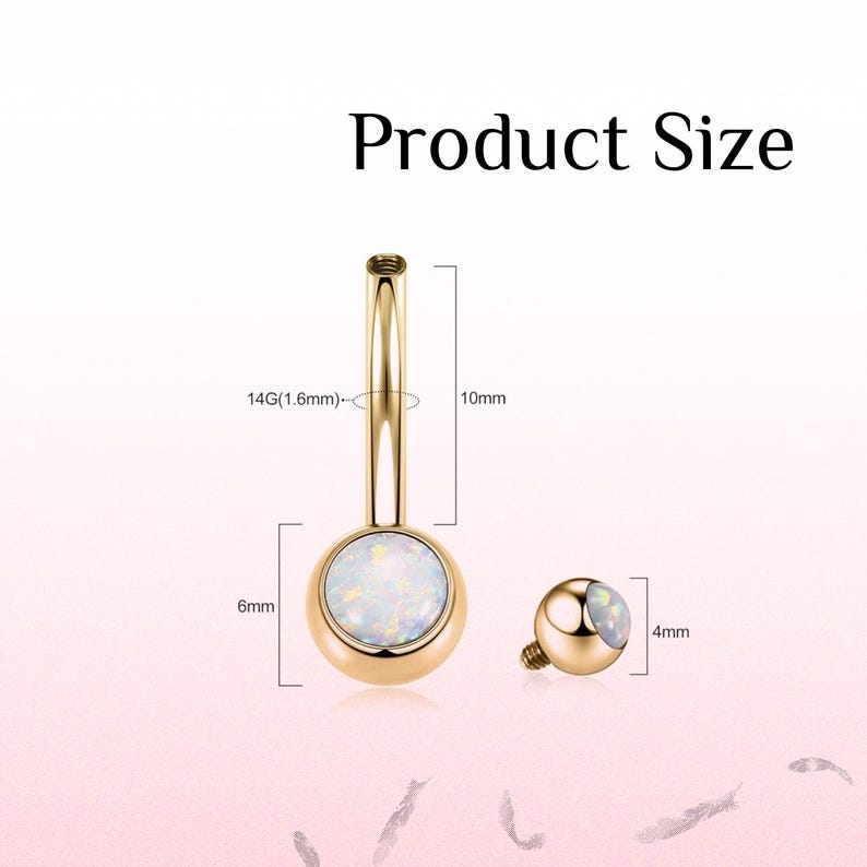 14G Opal Ball Navel Ring Belly Button Piercing Internal Thread G23 Titanium Gold Silver Rose Gold White Blue Purple Opal Dainty Body Jewelry image 13