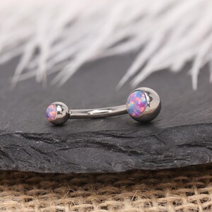 14G Opal Ball Navel Ring Belly Button Piercing Internal Thread G23 Titanium Gold Silver Rose Gold White Blue Purple Opal Dainty Body Jewelry Silver-Purple Opal
