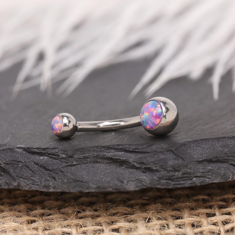 14G Opal Ball Navel Ring Belly Button Piercing Internal Thread G23 Titanium Gold Silver Rose Gold White Blue Purple Opal Dainty Body Jewelry Silver-Purple Opal