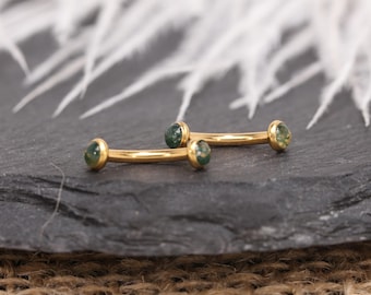 16G 18G Moss Agate Eyebrow Piercing Disc Curved Barbell G23 Titanium Gold Natural Stone Minimalist Body Jewelry