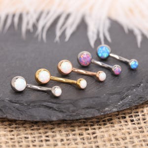 14G Opal Ball Navel Ring Belly Button Piercing Internal Thread G23 Titanium Gold Silver Rose Gold White Blue Purple Opal Dainty Body Jewelry