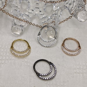 Hinged Segment Hoop Ring Double Open Stacked 316L Surgical Steel CZ Nose Earring Hoop