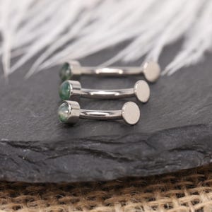 14G Moss Agate Curved Navel Ring Belly Button Piercing G23 Titanium Gold Silver Flat Back Dainty Minimalist Body Jewelry image 10