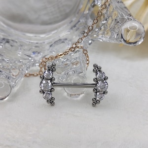 G23 Solid Titanium Nipple Jewelry 14G Nipple Rings for Women Straight 14mm Clear CZ Nipple Piercings