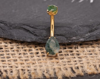 14G anneau de nombril larme mousse agate piercing nombril G23 titane or argent naturel délicat minimaliste bijoux de corps