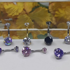 Implant Grade Titanium Internally Threaded Top Double Round Crystal Bezel Set Belly Button Navel Piercing Rings