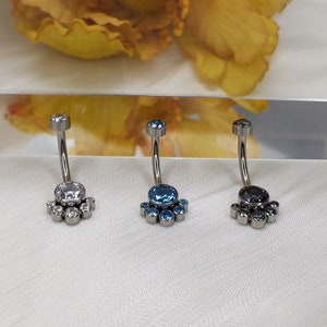 Implant Grade 23 Titanium Internally Threaded Top Round Bezel Set Opal Cluster Belly Button Rings Cat Paw